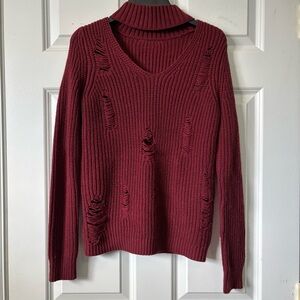 Crave Fame by Almost Famous Distressed Choker Neck Sweater